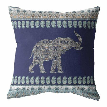 PALACEDESIGNS 28 in. Navy Ornate Elephant Indoor & Outdoor Throw Pillow PA3668323